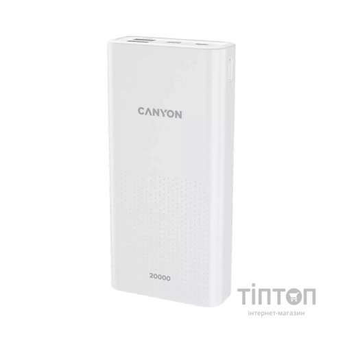 Батарея універсальна Canyon 20000mAh, Input 5V/2A, Output 5V/2.1A(Max), White (CNE-CPB2001W)