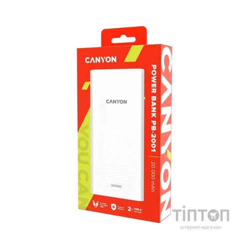 Батарея універсальна Canyon 20000mAh, Input 5V/2A, Output 5V/2.1A(Max), White (CNE-CPB2001W)