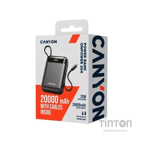 Батарея універсальна Canyon 20000mAh OnPower 204 PD/20W Built-in Lightning Cable (CNS-CPB204B)