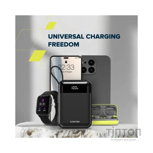Батарея універсальна Canyon 20000mAh OnPower 204 PD/20W Built-in Lightning Cable (CNS-CPB204B)