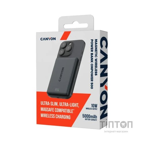 Батарея універсальна Canyon 5000mAh OnPower 500 PD20W Magnetic wireless MagSafe Black (CNS-CPB500B)