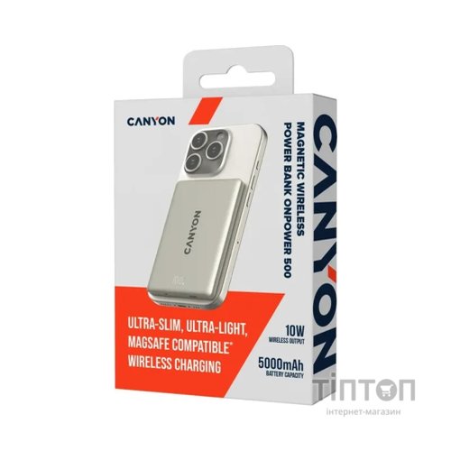 Батарея універсальна Canyon 5000mAh OnPower 500 PD20W Magnetic wireless MagSafe Grey (CNS-CPB500G)