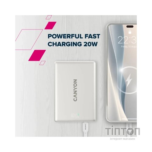 Батарея універсальна Canyon 5000mAh OnPower 500 PD20W Magnetic wireless MagSafe Grey (CNS-CPB500G)