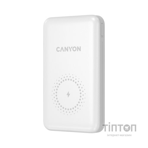 Батарея універсальна Canyon PB-1001 10000mAh, PD/18W, QC/3.0 +10W Magnet wireless charger, white (CNS-CPB1001W)
