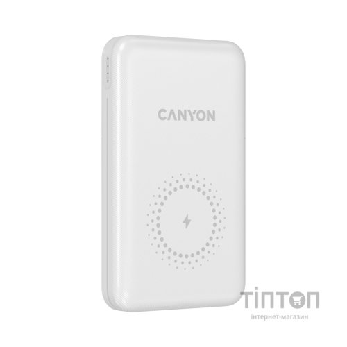 Батарея універсальна Canyon PB-1001 10000mAh, PD/18W, QC/3.0 +10W Magnet wireless charger, white (CNS-CPB1001W)