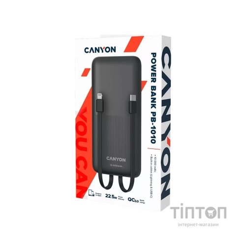 Батарея універсальна Canyon PB-1010 10000 mAh PD/22.5W QC/3.0 Black (CNE-CPB1010B)
