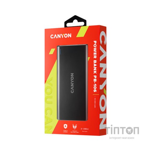 Батарея універсальна Canyon PB-106 10000mAh Input 5V/2A, Output 5V/2.1A(Max) (CNE-CPB1006B)