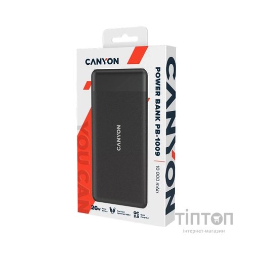 Батарея універсальна Canyon PB-109 10000 mAh PD/18W QC/3.0/20W Black (CNE-CPB1009B)
