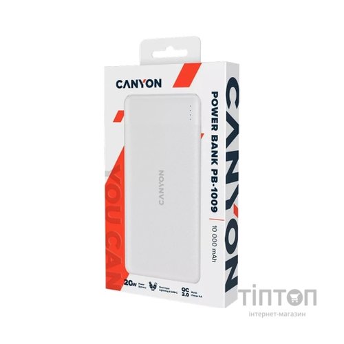 Батарея універсальна Canyon PB-109 10000 mAh PD/18W QC/3.0/20W White (CNE-CPB1009W)
