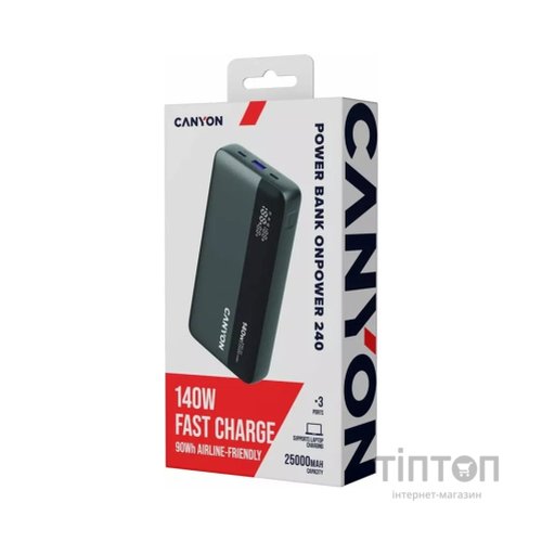 Батарея універсальна Canyon PB-240 25000mAh, PD3.1/140W, PPS, QC3.0, AFC & SCP, Digital Display (CNS-CPB240)