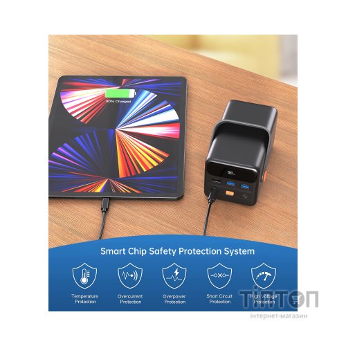 Батарея універсальна Choetech 50000mAh, PD/3.0/65W, QC/3.0/18W, USB-C, 3*USB-A, mirco USB, LED Light (B664-CCBE)