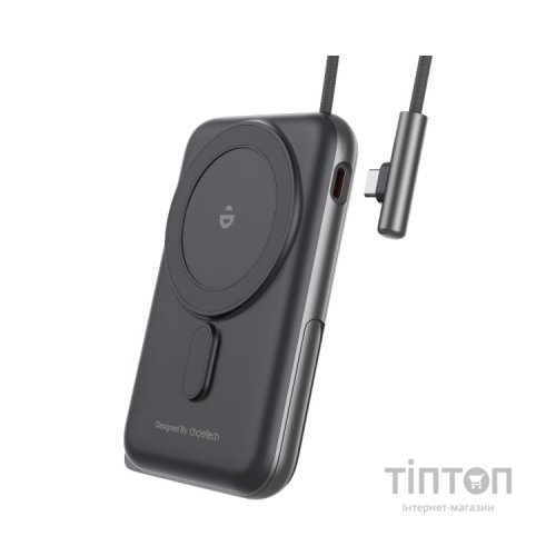 Батарея універсальна Choetech Magnetic Wireless 10000mAh 20W, PD, Qi-15W, USB-C In/Out, build-in cabel, Black (B735-CCBK)