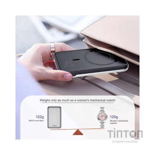 Батарея універсальна Choetech Magnetic Wireless 5000mAh 10W, USB-A,USB-C In/Out (B655 / 6932112104779)