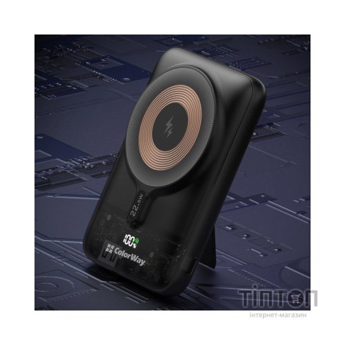 Батарея універсальна ColorWay 10 000 mAh 15W MagSafe (USB QC3.0 + USB-C PD 22.5W) (CW-PB100LPA3BK-WPDD)