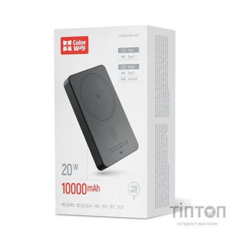 Батарея універсальна ColorWay 10 000 mAh PD/22.5W, 15W MagSafe Black (CW-PB100LPA1BK-WPDD)