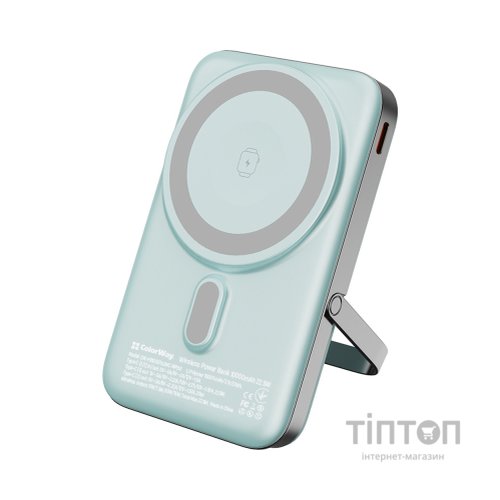Батарея універсальна ColorWay 10 000 mAh PD/22.5W, 15W MagSafe & Watch Wireless Aquamarine (CW-PB100LPA2MT-WPDD)