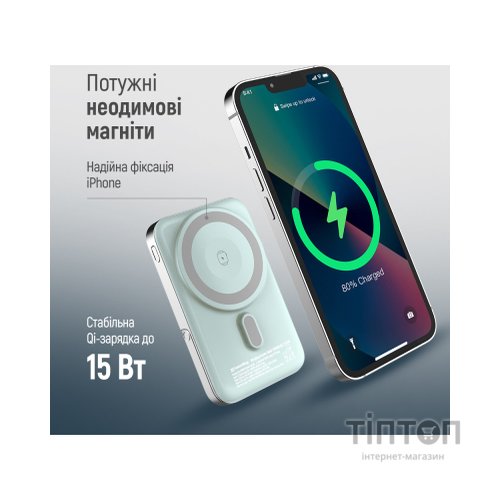 Батарея універсальна ColorWay 10 000 mAh PD/22.5W, 15W MagSafe & Watch Wireless Aquamarine (CW-PB100LPA2MT-WPDD)