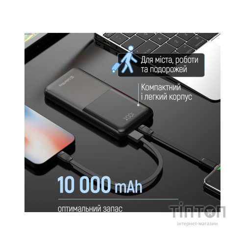 Батарея універсальна ColorWay 10 000 mAh PD/22.5W, QC/3.0, LCD, Black (CW-PB100LPB3BK-PDD)