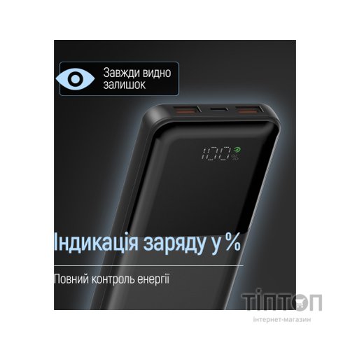 Батарея універсальна ColorWay 10 000 mAh PD/22.5W, QC/3.0, LCD, Black (CW-PB100LPB3BK-PDD)