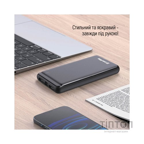 Батарея універсальна ColorWay 10 000 mAh Slim, Black (CW-PB100LPF2BK)