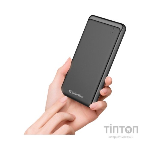 Батарея універсальна ColorWay 10 000 mAh Slim, Black (CW-PB100LPF2BK)