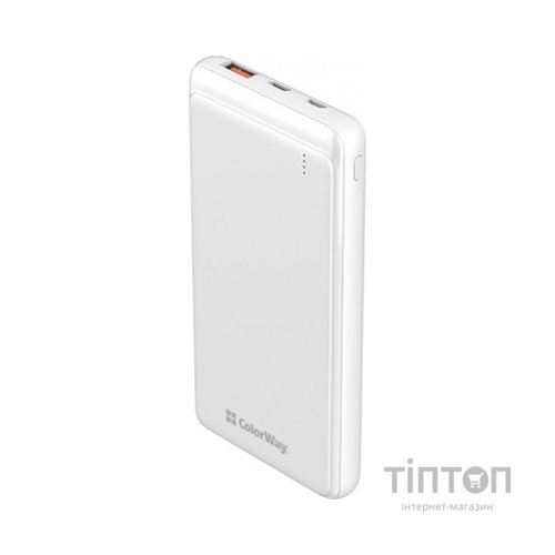 Батарея універсальна ColorWay 10 000 mAh Slim (USB QC3.0 + USB-C Power Delivery 18W) White (CW-PB100LPG3WT-PD)