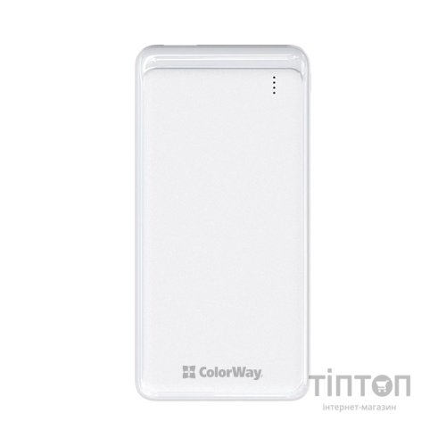 Батарея універсальна ColorWay 10 000 mAh Slim (USB QC3.0 + USB-C Power Delivery 18W) White (CW-PB100LPG3WT-PD)