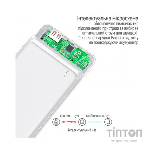 Батарея універсальна ColorWay 10 000 mAh Slim (USB QC3.0 + USB-C Power Delivery 18W) White (CW-PB100LPG3WT-PD)