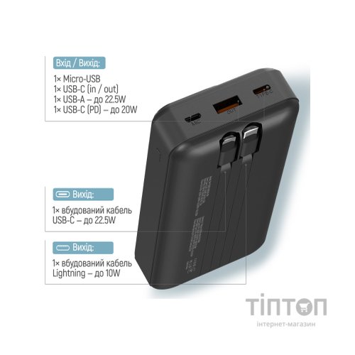 Батарея універсальна ColorWay 20 000 mAh Optimal Power PD/22.5W, QC/3.0, Black (CW-PB200LPB5BK-PDD)