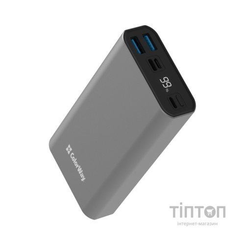 Батарея універсальна ColorWay 20 000 mAh PD/20W, QC/3.0, USB-C/Micro-USB/Lightning/USB-A max.22.5W Gray (CW-PB200LPH3GR-PDD)