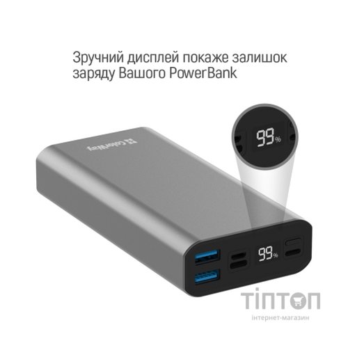 Батарея універсальна ColorWay 20 000 mAh PD/20W, QC/3.0, USB-C/Micro-USB/Lightning/USB-A max.22.5W Gray (CW-PB200LPH3GR-PDD)