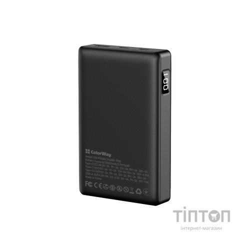 Батарея універсальна ColorWay 20 000 mAh PD/65W, QC/3.0, black (CW-PB200LPA3BK-PDD)