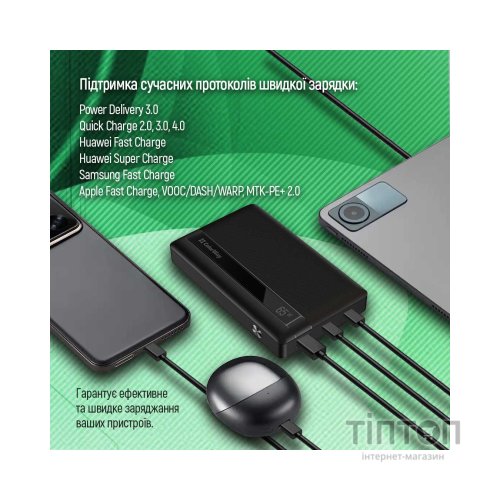 Батарея універсальна ColorWay 20 000 mAh PD/65W, QC/3.0, black (CW-PB200LPA3BK-PDD)