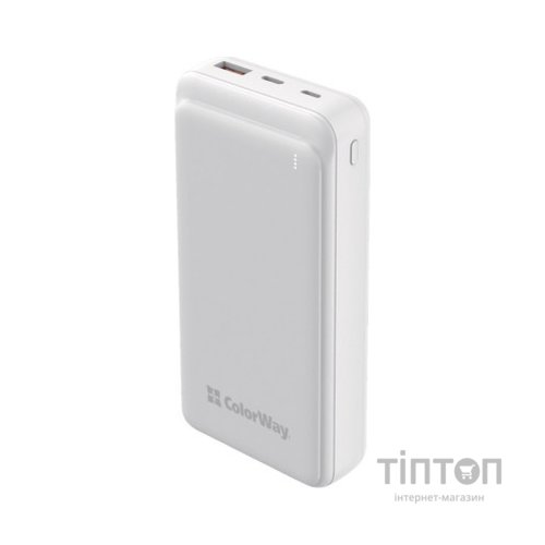 Батарея універсальна ColorWay 20 000 mAh Slim PD/20W, QC/3.0 USB-C/Micro-USB/USB-A White (CW-PB200LPG3WT-PD)