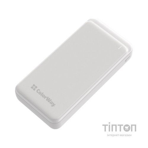 Батарея універсальна ColorWay 20 000 mAh Slim PD/20W, QC/3.0 USB-C/Micro-USB/USB-A White (CW-PB200LPG3WT-PD)