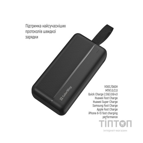 Батарея універсальна ColorWay 30 000 mAh High-power 2 PD/20W, QC/3.0, USB-C/Micro-USB (CW-PB300LPC2BK-PD)