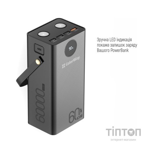 Батарея універсальна ColorWay 60 000 mAh Powerful PD/65W, QC/4.0, AFC, FCP, Black (CW-PB600LPA5BK-PDD)