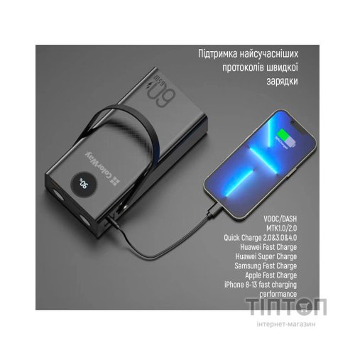 Батарея універсальна ColorWay 60 000 mAh Powerful PD/65W, QC/4.0, AFC, FCP, Black (CW-PB600LPA5BK-PDD)