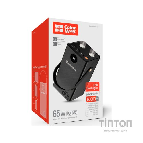Батарея універсальна ColorWay 60 000 mAh Powerful PD/65W, QC/4.0, AFC, FCP, Black (CW-PB600LPA5BK-PDD)