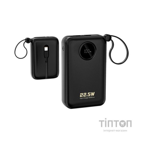 Батарея універсальна Dudao 20000mAh K14+ 22.5W, PD, QC, USB-A, USB-C(In/Out), with built-in USB-C/Lightning cables, Black (6977196680016)