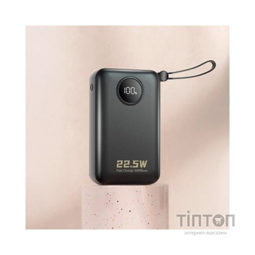 Батарея універсальна Dudao 20000mAh K14+ 22.5W, PD, QC, USB-A, USB-C(In/Out), with built-in USB-C/Lightning cables, Black (6977196680016)