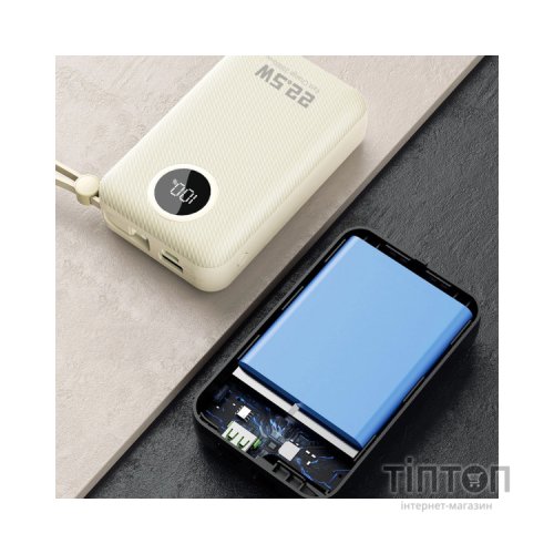 Батарея універсальна Dudao 20000mAh K14+ 22.5W, PD, QC, USB-A, USB-C(In/Out), with built-in USB-C/Lightning cables, White (6977196680023)