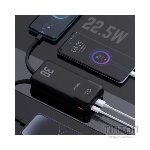 Батарея універсальна Dudao 30000mAh K15 MAX 22.5W, PD, QC, USB-A, Lightning, USB-C(In/Out), with USB-C/Lightning cables (6977196682478)