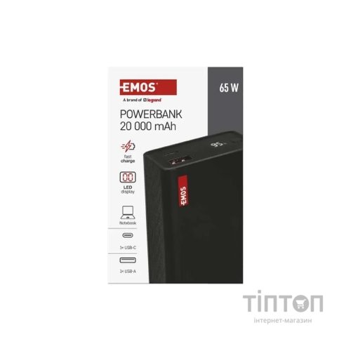 Батарея універсальна EMOS 20000mAh NTBF20, 65W, Pass-through, black (B0560B)