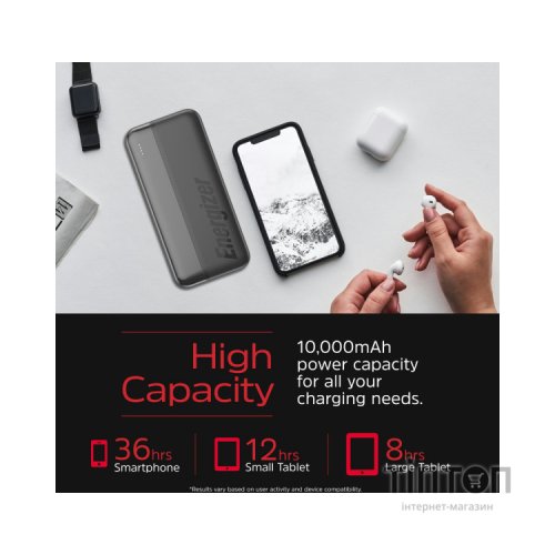 Батарея універсальна Energizer 10000mAh 15W, USB-А, 2*USB-C, Black (UE10050CC)