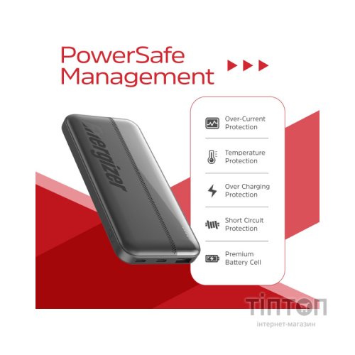 Батарея універсальна Energizer 10000mAh 15W, USB-А, 2*USB-C, Black (UE10050CC)