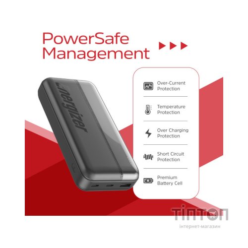 Батарея універсальна Energizer 20000mAh 15W, USB-А, 2*USB-C, Black (UE20050CC)