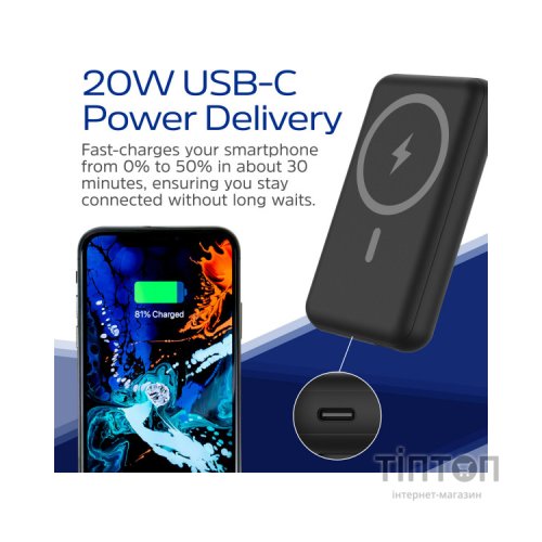 Батарея універсальна Energizer Magnetic Wireless 10000mAh 22.5W PD USB-A, USB-C In/Out, Black (QM10002PQ)