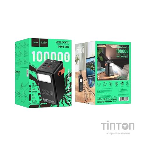 Батарея універсальна HOCO 100000mAh Max Centurion PD/65W, QC, LED Lamp, Black (DB03 / 714722)