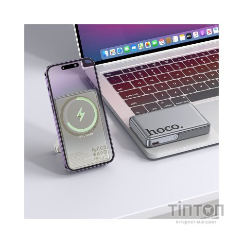 Батарея універсальна HOCO 10000mAh Sunlight PD/20W Magnetic with stand Metal Grey (Q36A / 714987)